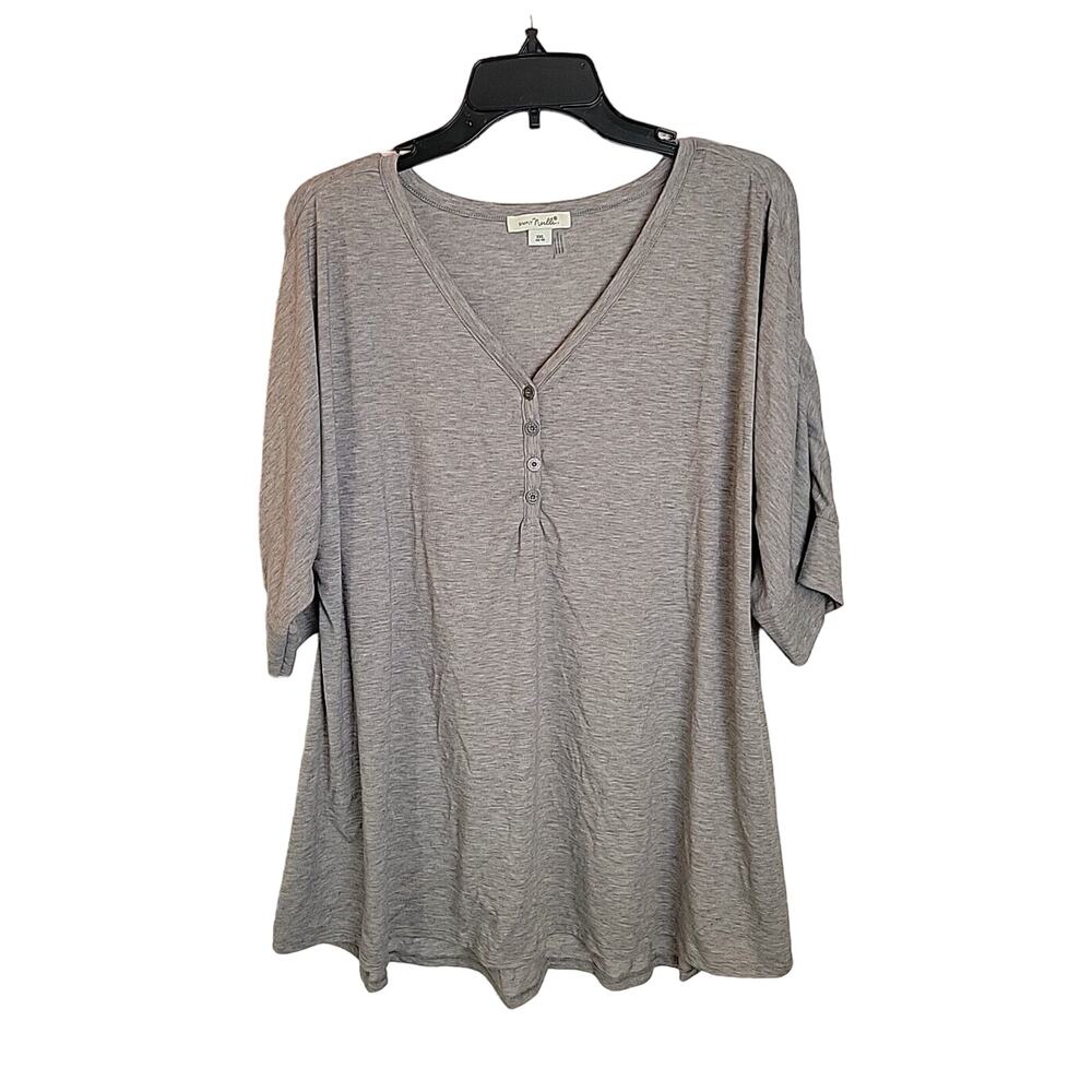 Simply Noelle Gray Henley Relaxed Fit Short Sleeve Casual‎ Top Women's Size 2XL
